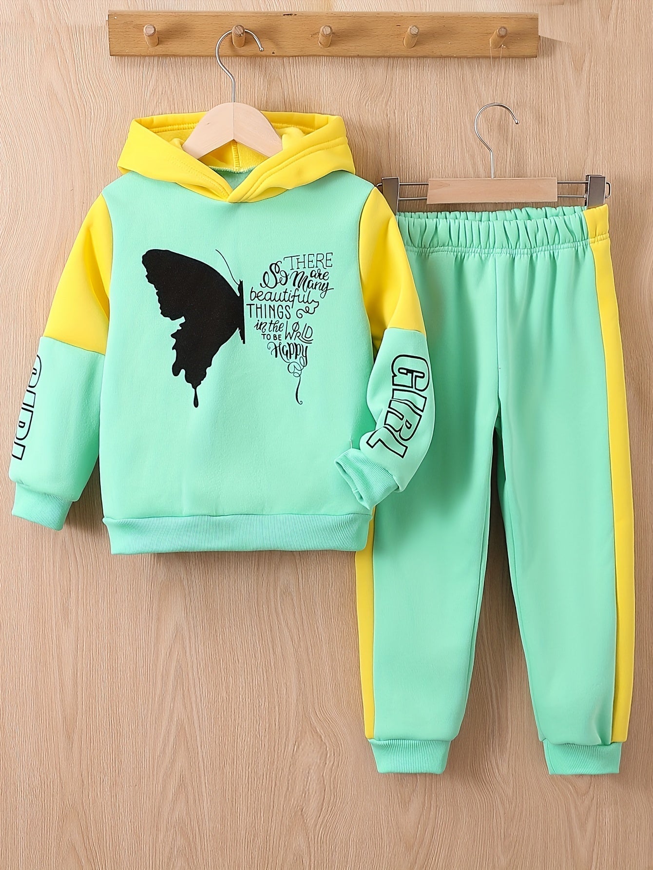 Girls' 2-Piece Fleece Set | Butterfly Print Sweatshirt and Pants