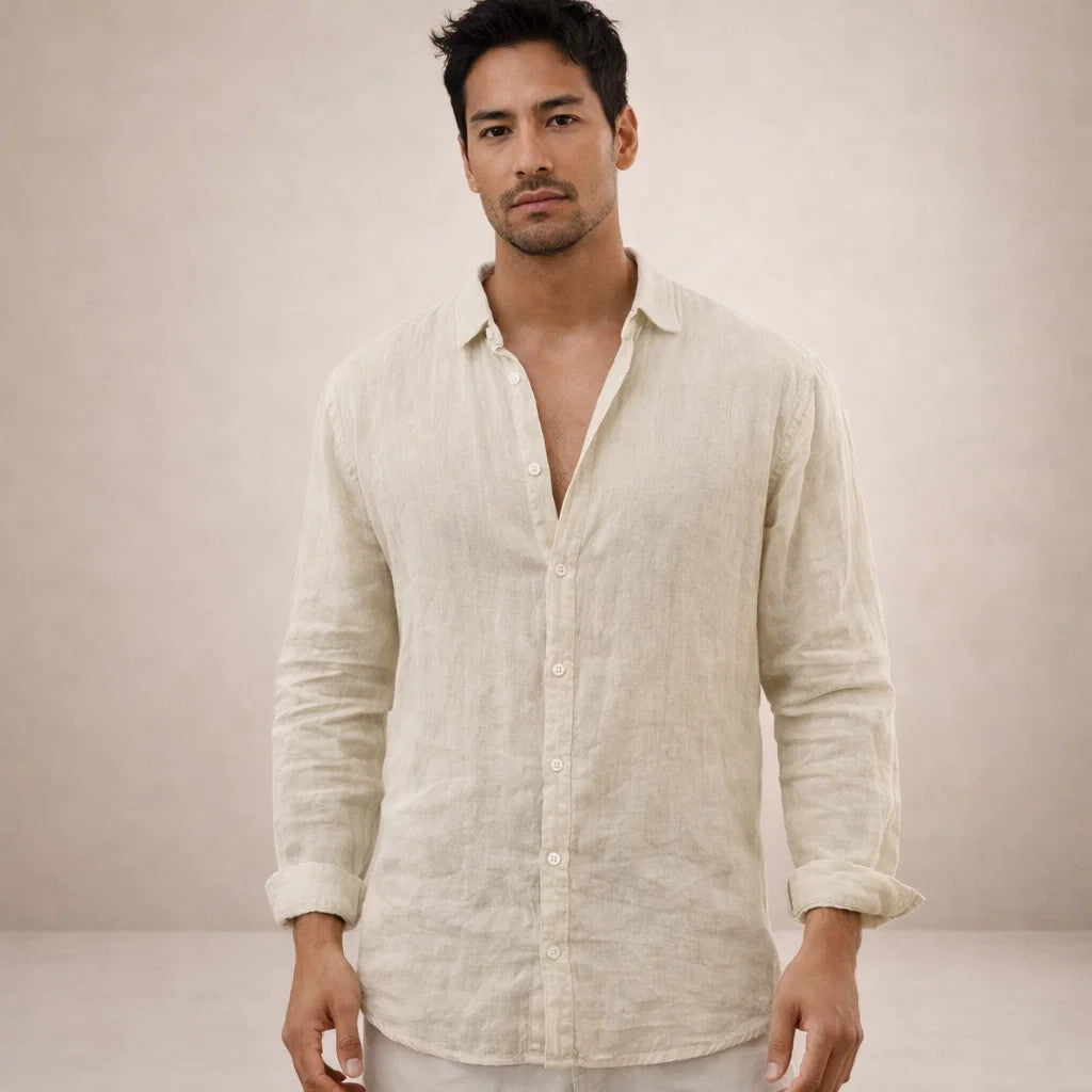 Chemise homme à manches longues style lin