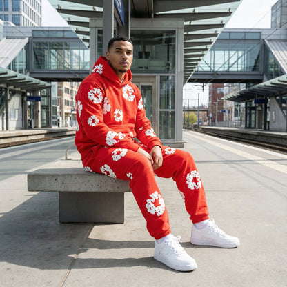 Męski Dres W Kwiatowy Nadruk | Zrelaksowany Komfort Dwuczęściowy