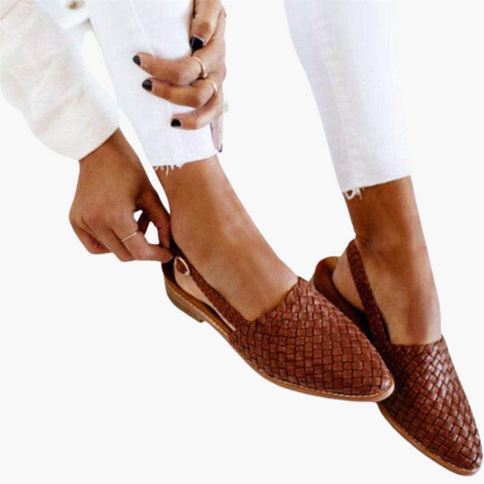 Zapatillas de estilo trenzado de cuero para mujer | Sandalias planas de verano