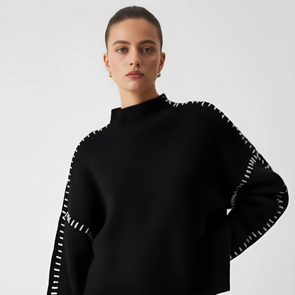 Women's Oversized Knit Sweater with Neck Imitation