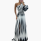Vestido Maxi de Un Hombro con Rayas | Elegante Vestido de Noche con Abertura