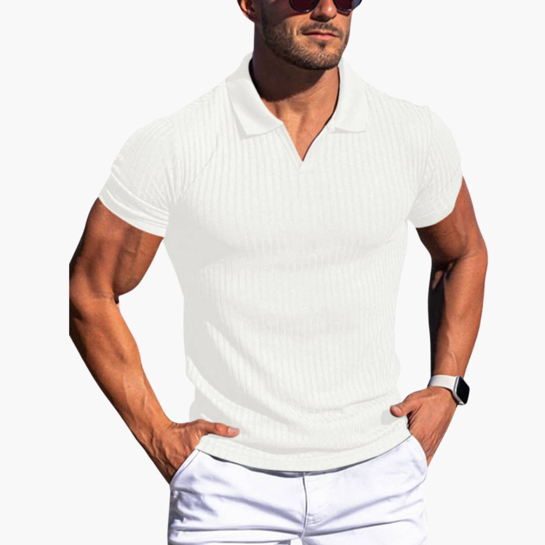 Pánské polo tričko s přiléhavým střihem a žebrovaným materiálem | Casualový top