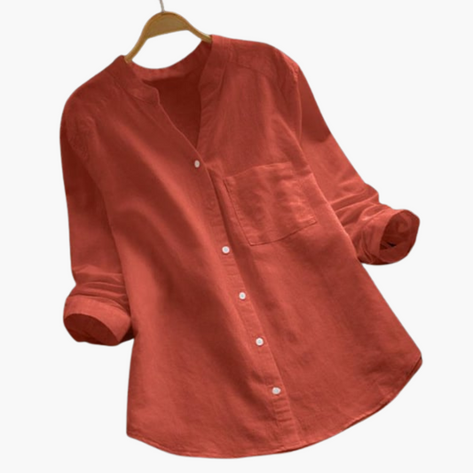 Blusa Suelta de Mujer | Camisa con Cuello Alto y Mangas Largas