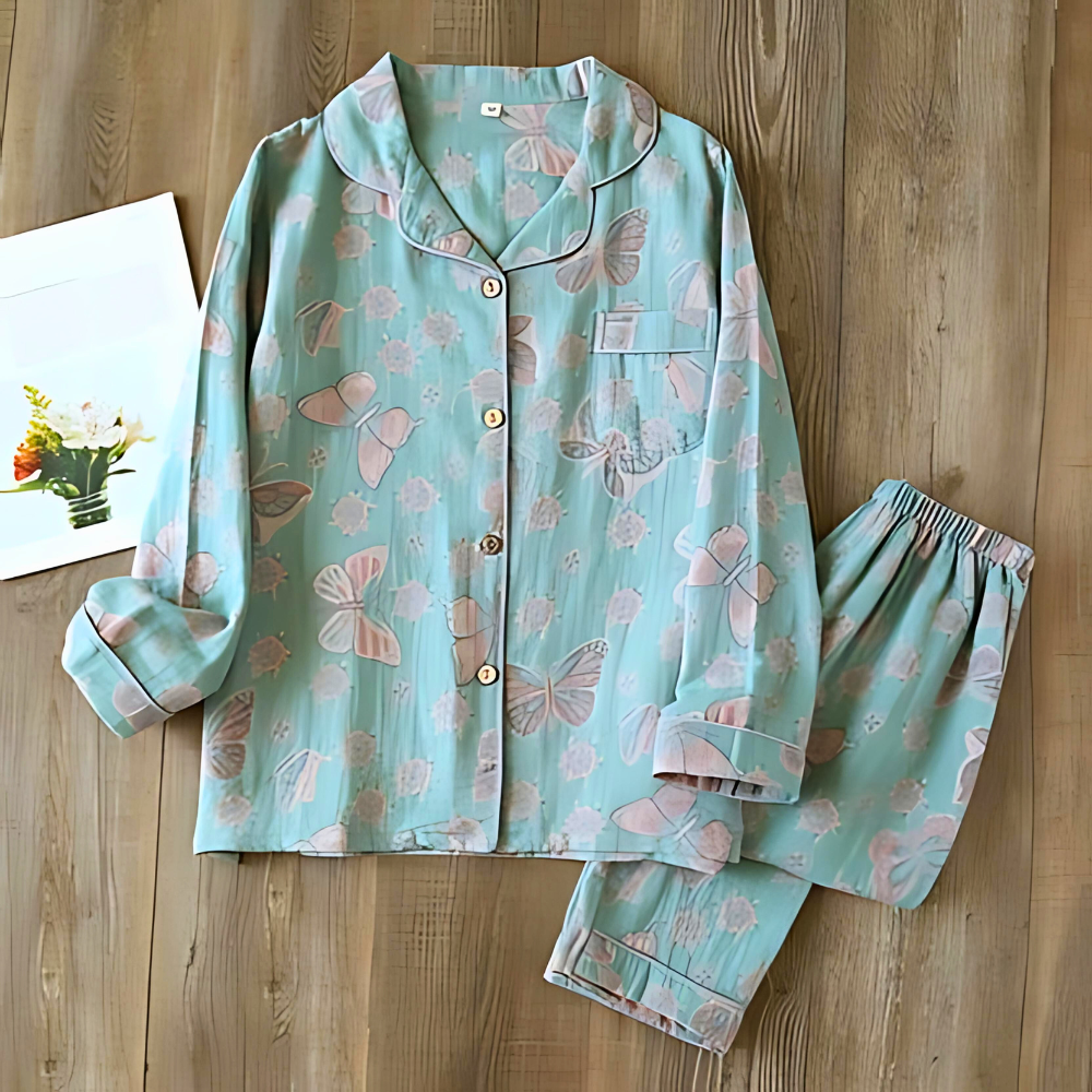 Women's 2-Piece Cotton Lounge Set | Butterfly Print Top and Pants
