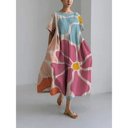 Damska Luźna Sukienka w Kwiaty | Luźny Krój