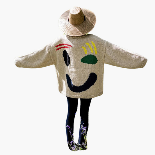 Suéter Oversize con Estampado de Cara de Mujer | Top Casual de Punto