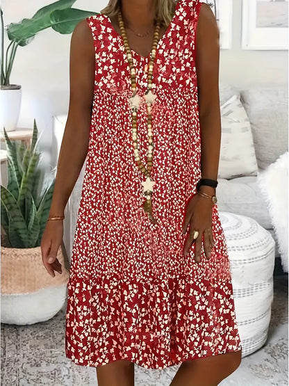 Vestito estivo da donna senza maniche con scollo a V | Bianco con stampa floreale