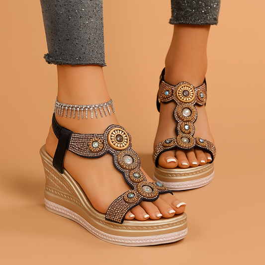 Sandalias de cuña embellecidas Perełka para mujer | Calzado de verano