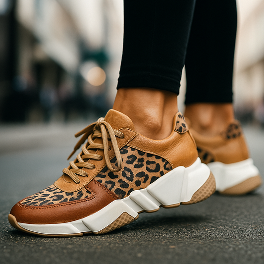Zapatillas deportivas de punto con estampado de leopardo para mujer