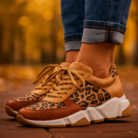 Zapatillas deportivas de punto con estampado de leopardo para mujer