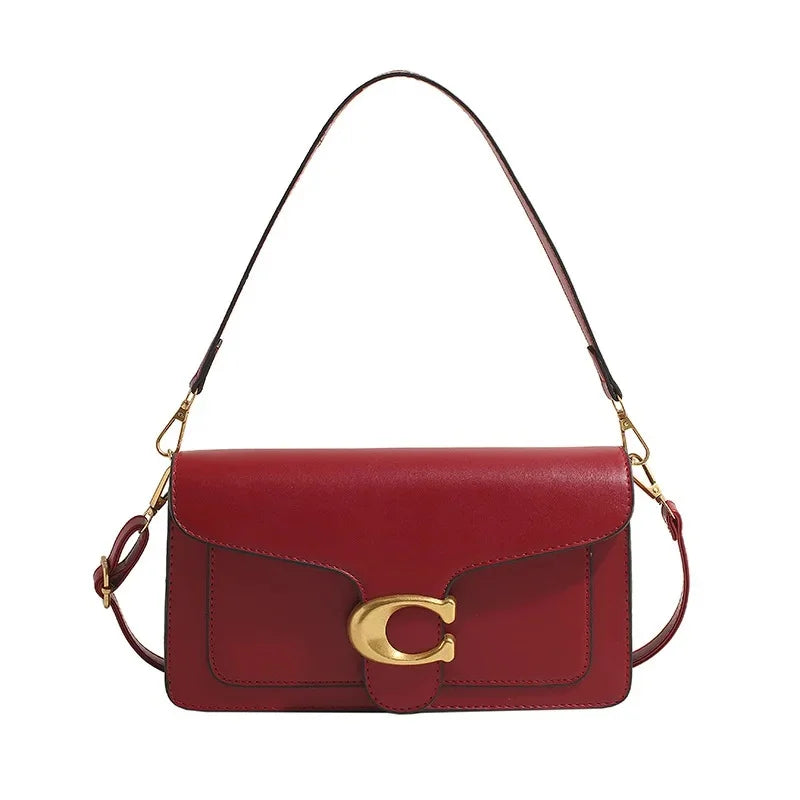 Minimalist Square Leather Crossbody Bag with Brass Buckle