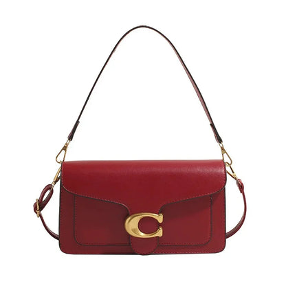 Minimalist Square Leather Crossbody Bag with Brass Buckle