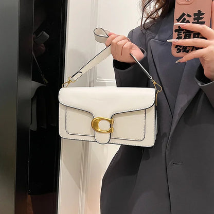 Minimalist Square Leather Crossbody Bag with Brass Buckle
