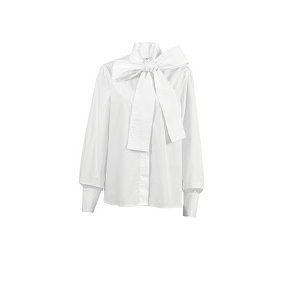 Damska Biała Bluzka | Elegancki Dekolt Z Kokardą I Ponadczasowy Styl