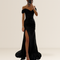 Robe de soirée longue pour femme | Épaules dénudées, paillettes et fente à l'avant