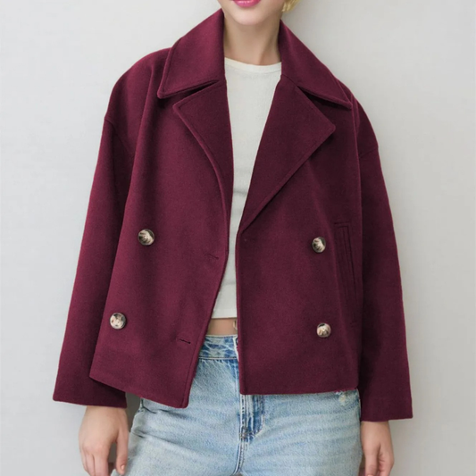 Abrigo de mujer de doble botonadura de mezcla de lana