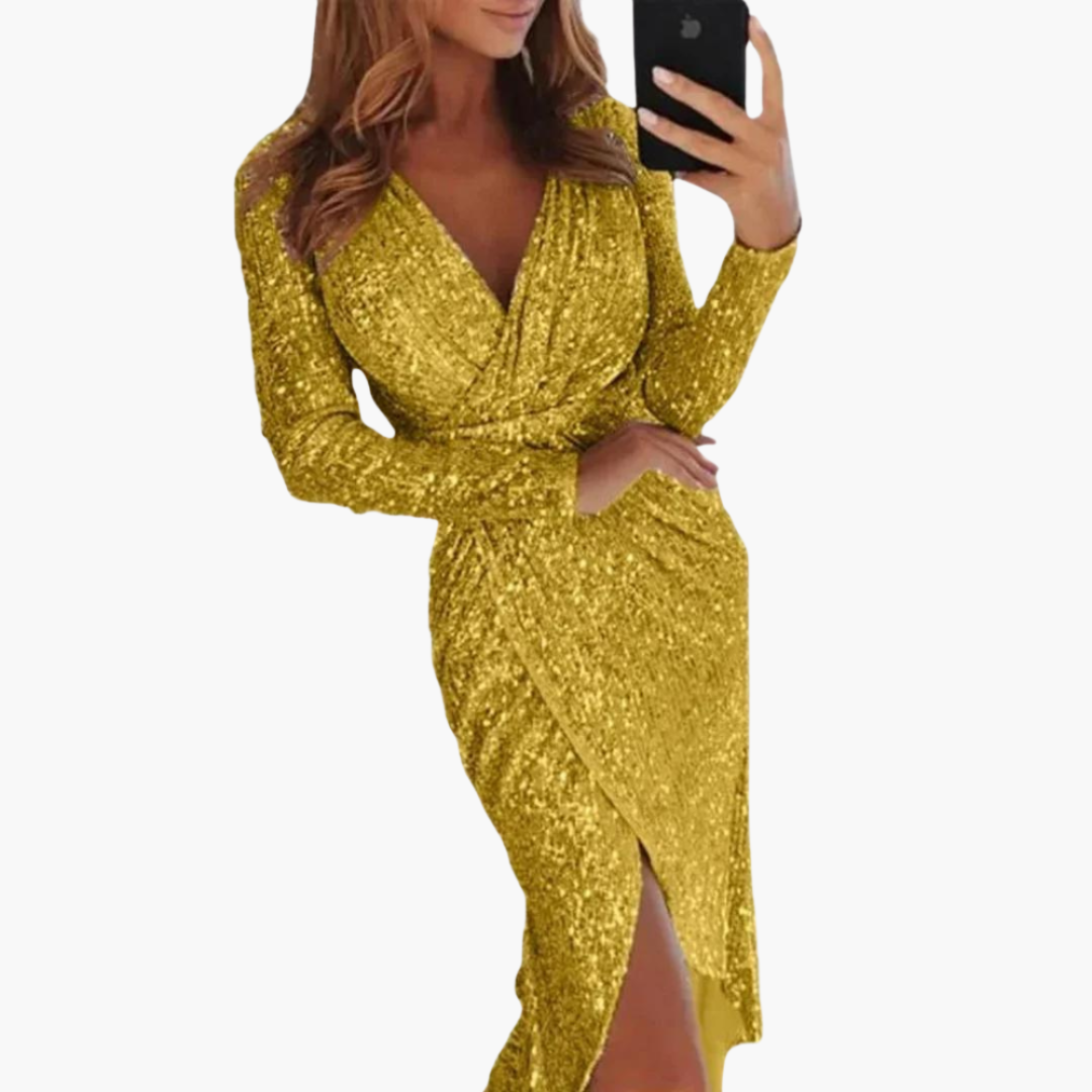 Robe à Paillettes Femme Fendue | Élégante Robe de Soirée Scintillante