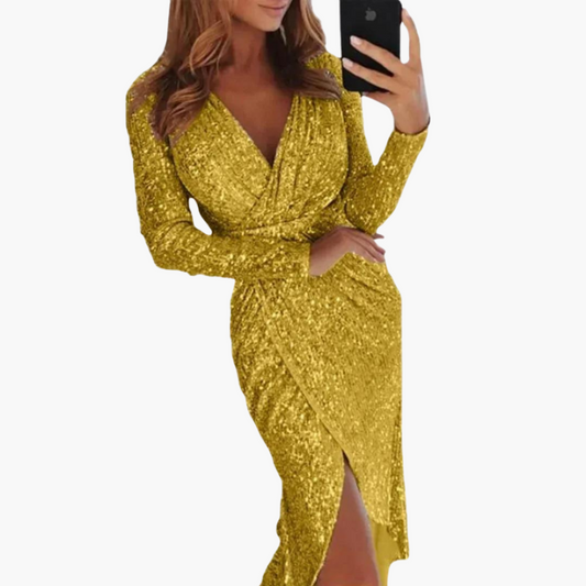 Vestido de lentejuelas para mujer con abertura | Elegante vestido de noche brillante