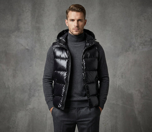 Chaleco acolchado con capucha para hombre | Chaqueta ligera sin mangas con aislamiento térmico