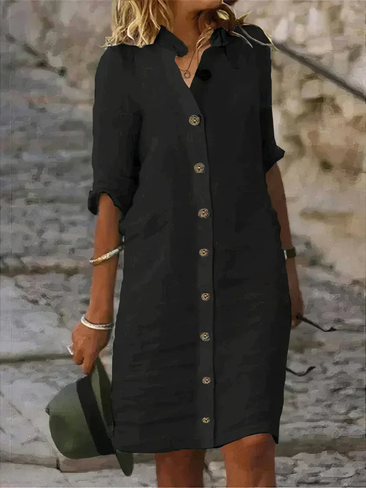 Vestido midi de lino para mujer | Corte veraniego para uso diario