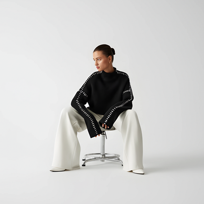 Women's Oversized Knit Sweater with Neck Imitation