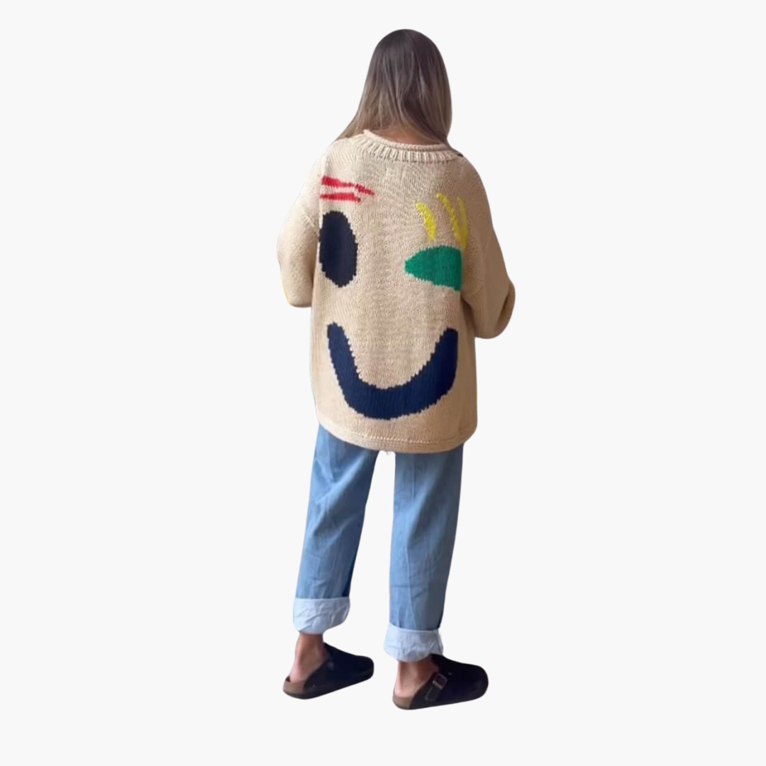 Suéter Oversize con Estampado de Cara de Mujer | Top Casual de Punto