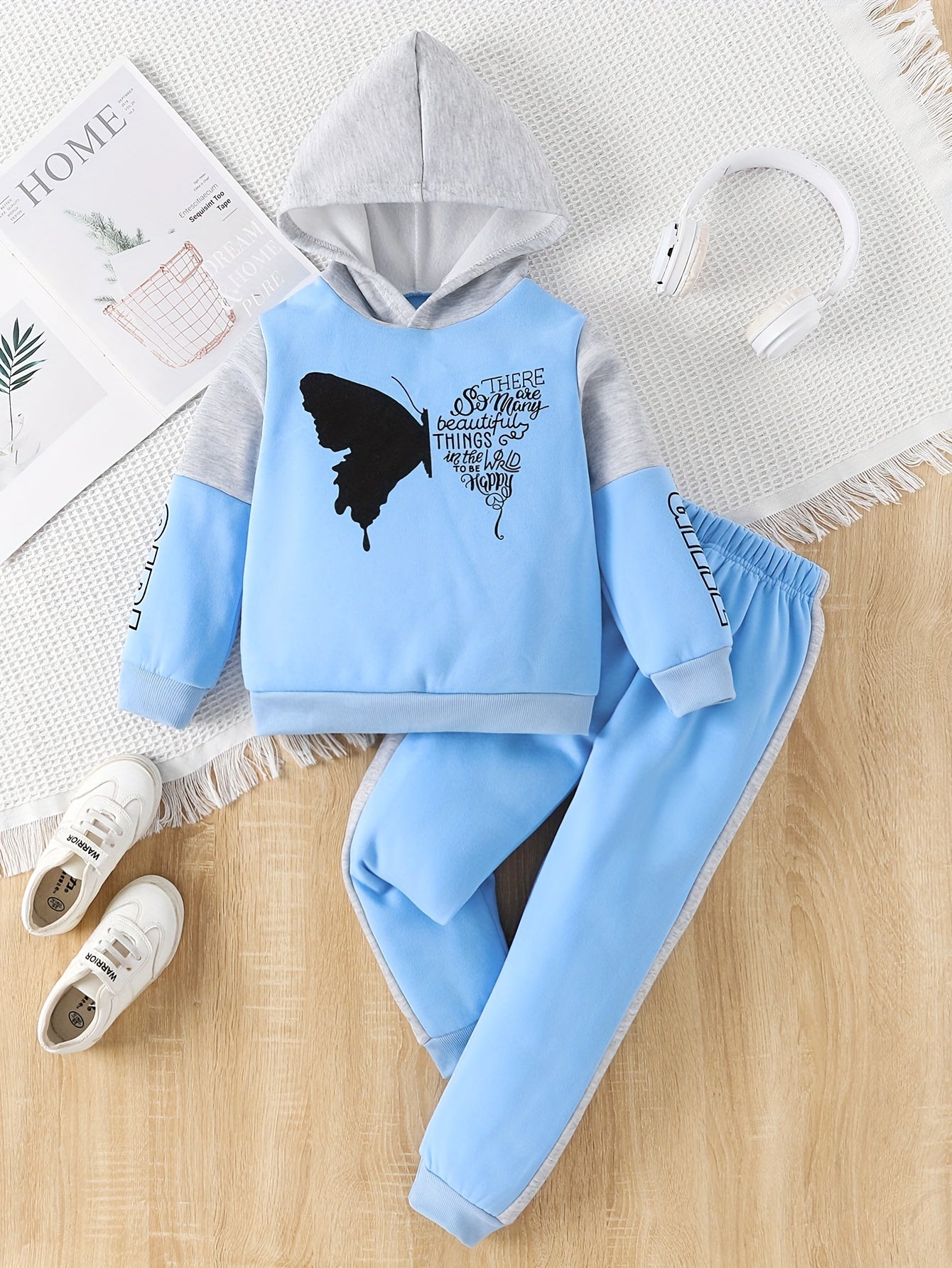Girls' 2-Piece Fleece Set | Butterfly Print Sweatshirt and Pants