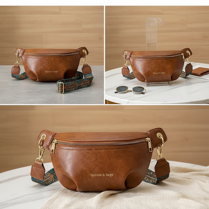 Sac taille en cuir à la mode pour femme avec large bandoulière