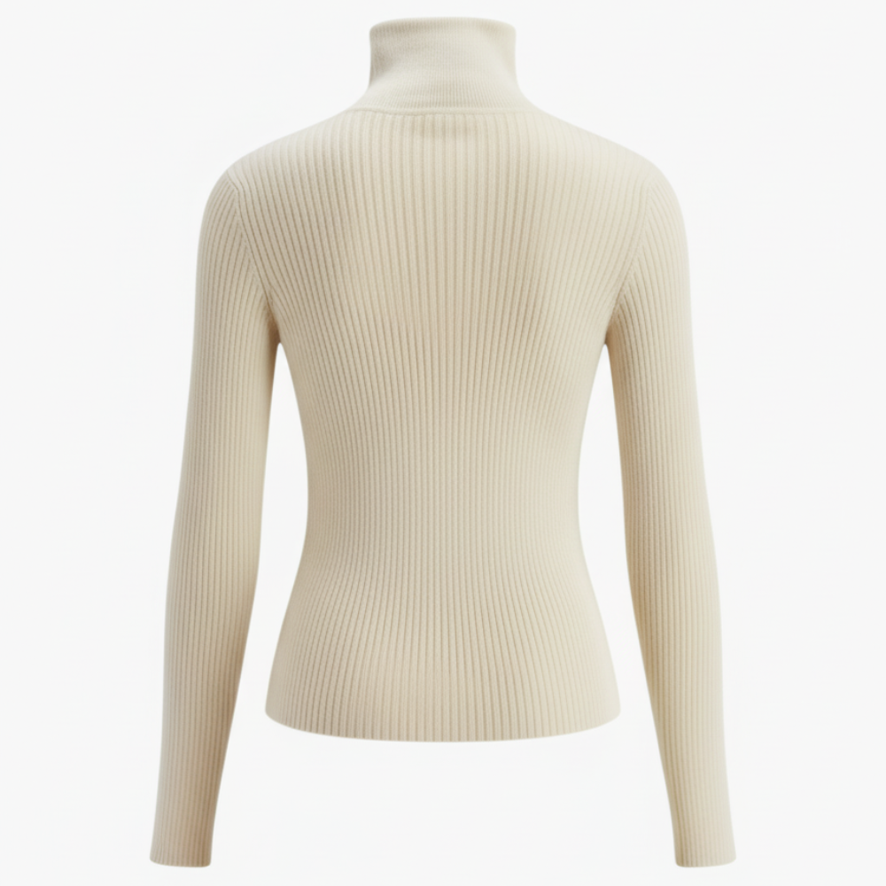 Damski Dwukolorowy Wąski Sweter z Dzianiny z Golfem