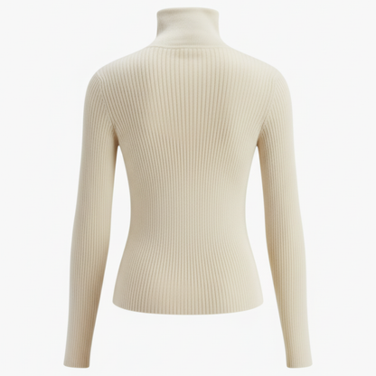 Damski Dwukolorowy Wąski Sweter z Dzianiny z Golfem