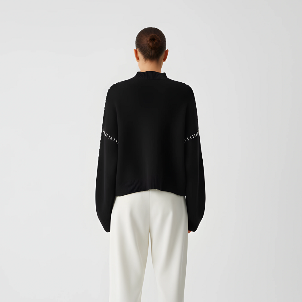 Women's Oversized Knit Sweater with Neck Imitation