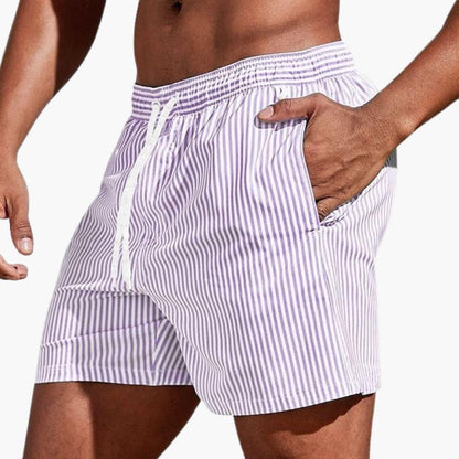 Pantalones cortos de baño para hombre con rayas | Shorts de cintura elástica