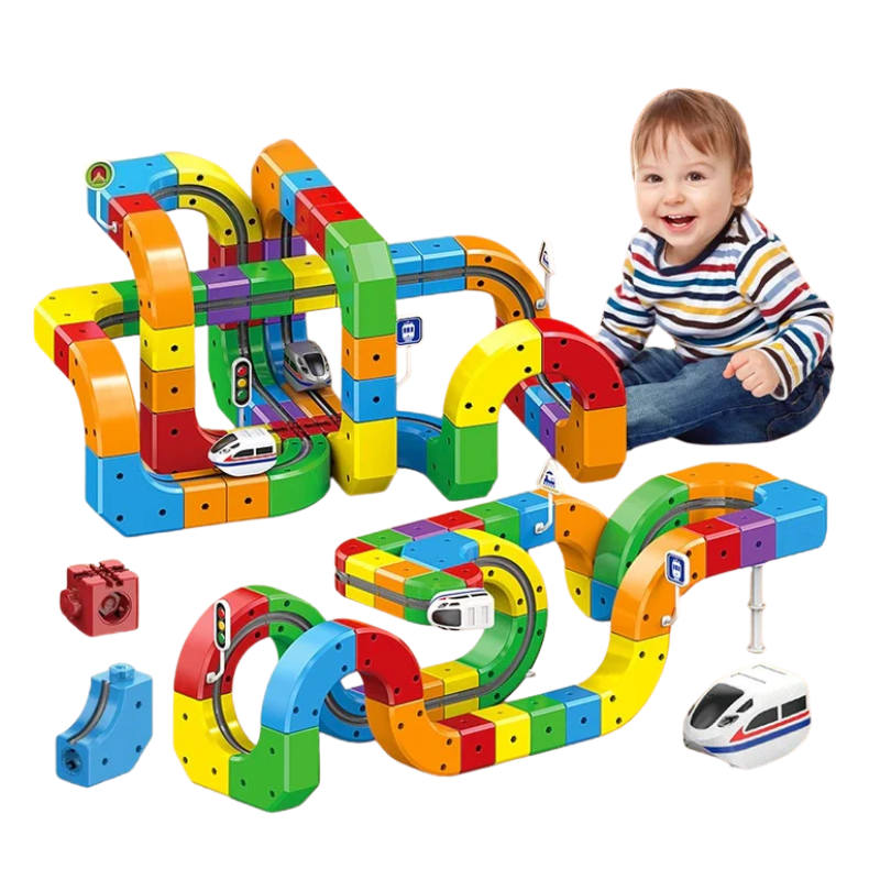 Jouet éducatif STEM avec voies modulaires et train à accumulateur | Enfants de plus de 3 ans