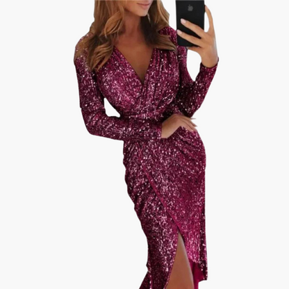 Robe à Paillettes Femme Fendue | Élégante Robe de Soirée Scintillante