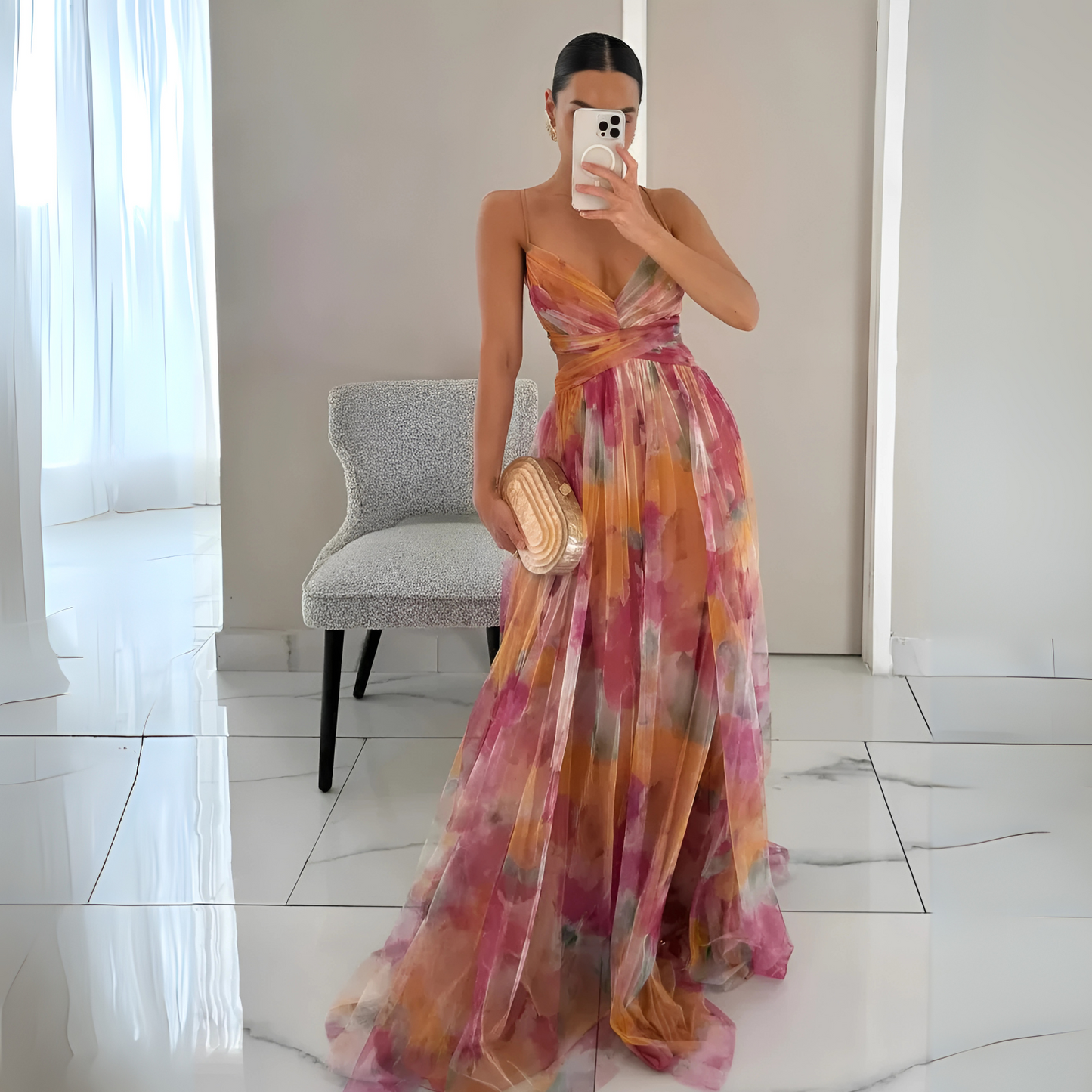 Women's Multi-Layer Maxi Dress | Open Back with Tie