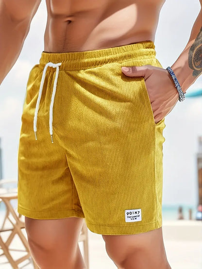 Pantaloncini estivi da uomo in velluto a coste | Vita elasticizzata, vestibilità dritta