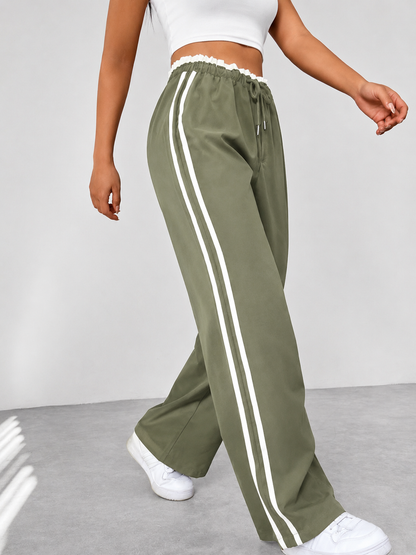 Damskie Jogger Spodnie z Wysokim Taliowany | Pasek Boczny Sport Styl