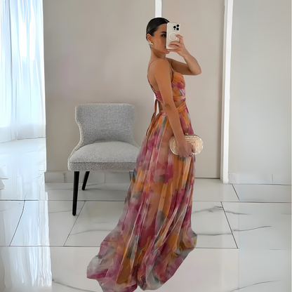 Women's Multi-Layer Maxi Dress | Open Back with Tie