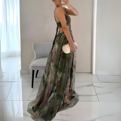 Women's Multi-Layer Maxi Dress | Open Back with Tie
