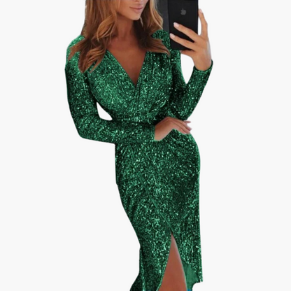 Robe à Paillettes Femme Fendue | Élégante Robe de Soirée Scintillante