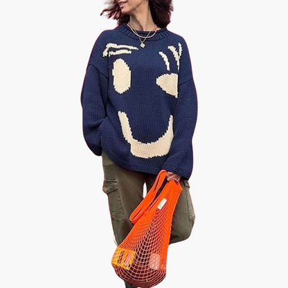 Suéter Oversize con Estampado de Cara de Mujer | Top Casual de Punto