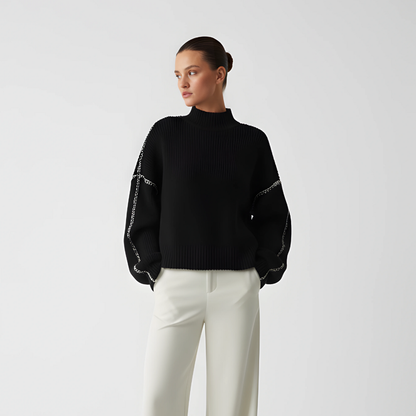 Women's Oversized Knit Sweater with Neck Imitation