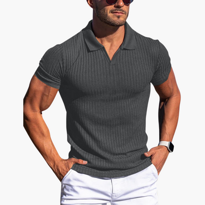 Pánské polo tričko s přiléhavým střihem a žebrovaným materiálem | Casualový top