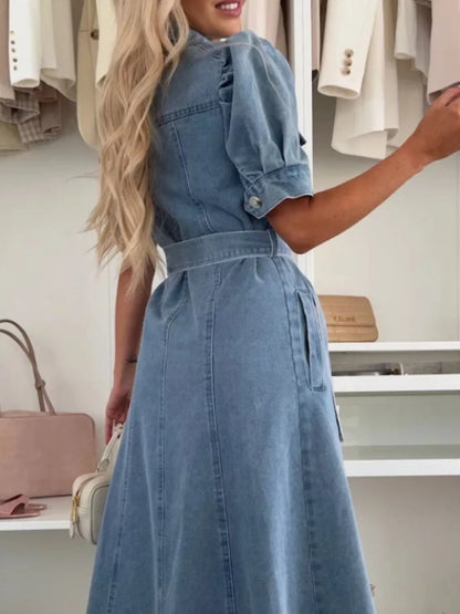Dámské maxi džínové šaty s knoflíkovým zapínáním | Pohodlný každodenní styl