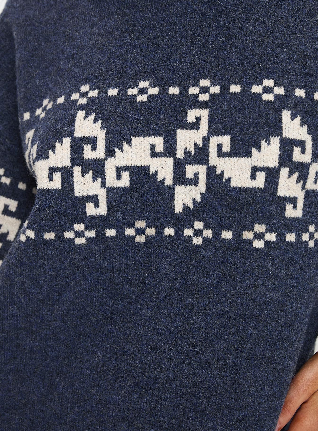 Women's Blue-Cream Patterned Knit Sweater