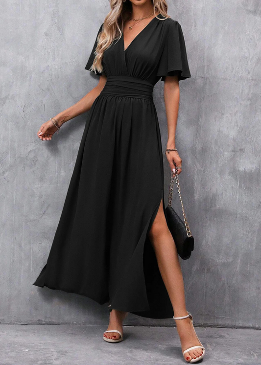 Rochie Maxi de damă cu decolteu în V | Elegantă cu deschidere laterală, stil de seară