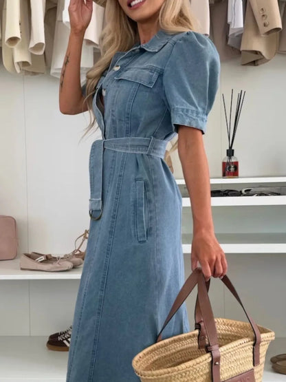 Dámské maxi džínové šaty s knoflíkovým zapínáním | Pohodlný každodenní styl