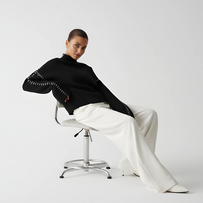 Women's Oversized Knit Sweater with Neck Imitation