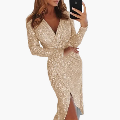 Robe à Paillettes Femme Fendue | Élégante Robe de Soirée Scintillante